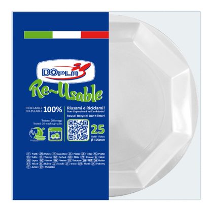 25 Piatti da frutta D.170mm in PS Reuse bianco Dopla