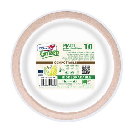 10 Piatti piani in polpa Twin D.22cm Dopla Green