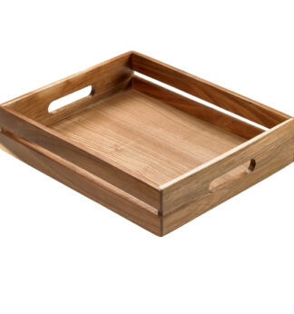 Cassetta per alimenti in legno di acacia 32,5x26,5x7cm Leone