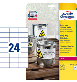 Poliestere adesivo L4718 bianco 20fg A4 70x37mm (24et/fg) laser Avery