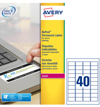 Poliestere adesivo L6145 bianco antim. 20fg A4 45,7x25,4mm(40et/fg) laser Avery