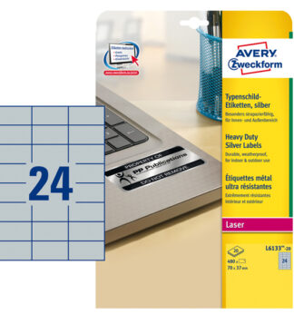 Poliestere adesivo L6133 argento 20fg A4 70x37mm (24et/fg) laser Avery