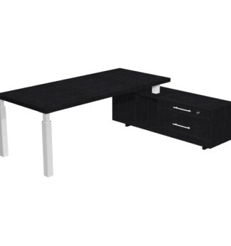 Scrivania dir. c/mobile serv. 180x90cm PRESTIGE QUADRO Nero venato/bianco