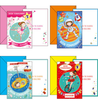 Biglietto Buon Compleanno c/ruota numerata tema bambini 4 soggetti ass. Kartos