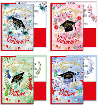 Biglietto auguri portasoldi Laurea 4 soggetti assortiti Kartos