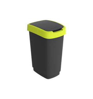 Pattumiera 25LT in PPL Nero/Verde Lime con coperchio basculante Rotho