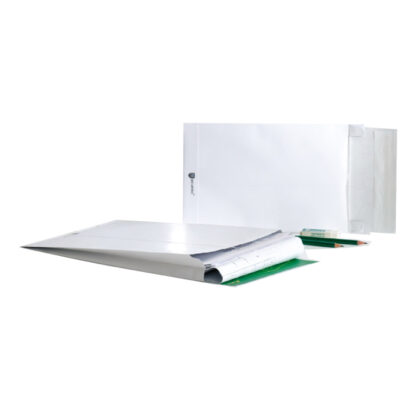 100 Buste bianche a sacco con soffietti Securitex C4 22,9x32,4x3,8cm 130gr