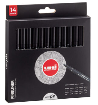 Astuccio Pin fineliner nero 14 gradazioni assortiti Uni Mitsubishi