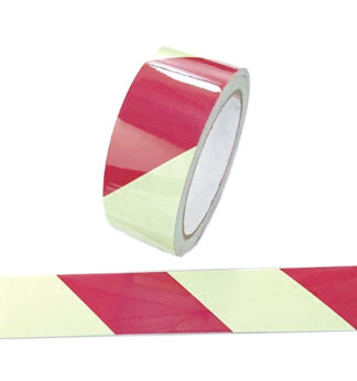 Nastro fotoluminescente adesivo 4cmx10mt colore giallo a strisce rosse