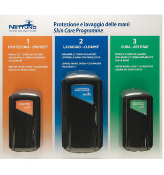 Pannello per la protezione e lavaggio delle mani con 3 dispenser 67,4x60x1cm