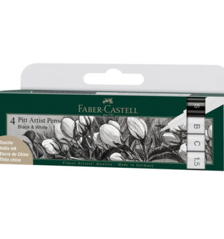 Busta 4 Pitt Artist Pen bianco e nero punte assortite Faber-Castell