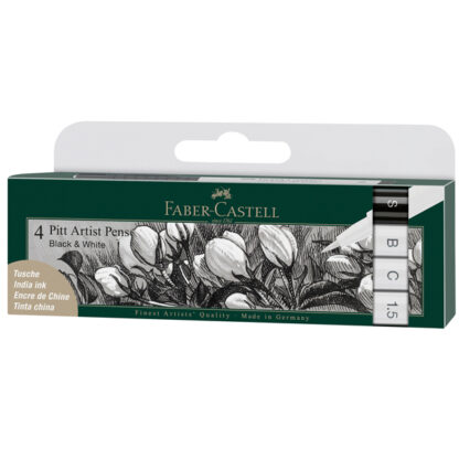 Busta 4 Pitt Artist Pen bianco e nero punte assortite Faber-Castell