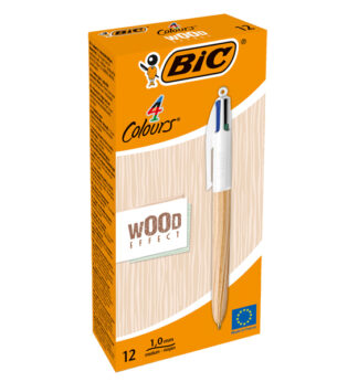 Scatola 12 penna sfera a scatto 4 Colori Wood 1.0mm BIC