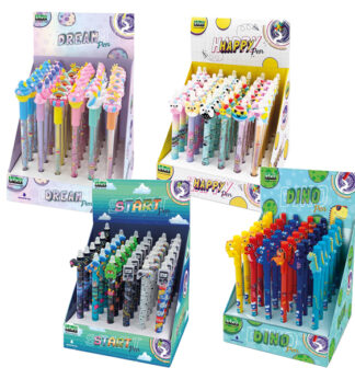 Box 4 expo da 36pz cad. penne cancellabili fantasie assortite Lebez