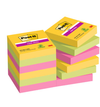 Cf. 12pz blocco 90fg. Post-it Super Sticky 47,6x47,6mm 622-12SS-CARN Carnival