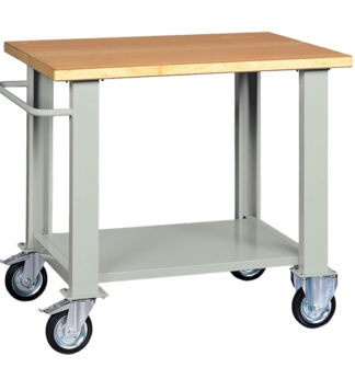 Banco da lavoro con ruote 100x75x90cm grigio/legno