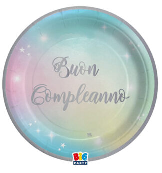 8 piatti D.24cm Buon Compleanno Soft Rainbow Big Party