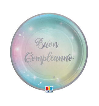 8 piatti D.18cm Buon Compleanno Soft Rainbow Big Party