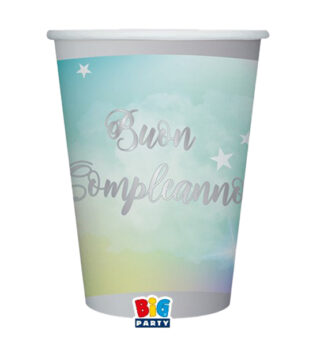 8 bicchieri in carta cc.200 Buon Compleanno Soft Rainbow Big Party