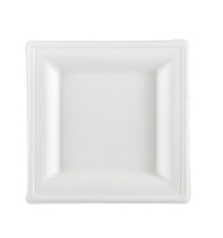 50 Piatti quadrati monouso in canna da zucchero 16x16cm bianco Signor Bio