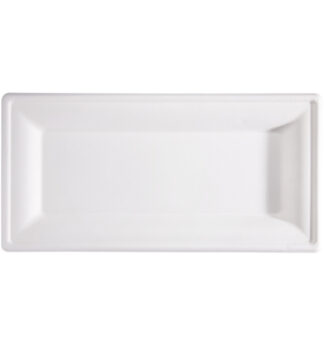 50 Piatti rettangolari monouso in canna da zucchero 26x13cm bianco Signor Bio