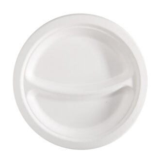 50 Piatti a 2 scomparti monouso in canna da zucchero Ø23cm bianco Signor Bio