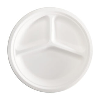 50 Piatti a 3 scomparti monouso in canna da zucchero Ø26cm bianco Signor Bio
