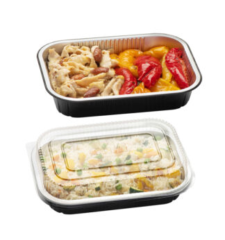 Pack 25 Contenitori alluminio stirato 2 porzioni + coperchio in R-PET Cuki