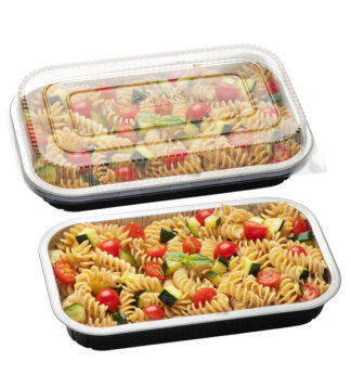 Pack 25 Contenitori alluminio stirato 4 porzioni + coperchio in R-PET Cuki