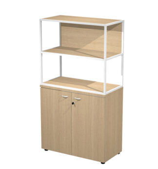 LIBRERIA media metal + arm. basso rovere/rovere/rovere/str.bianco ESSENCE