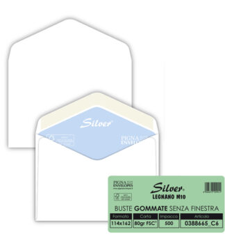 500 buste Silver gommata bianca s/finestra 114x162mm 80gr Pigna