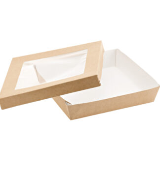20 Scatola da asporto c/finestra trasparente carta kraft + PE 18x18x5hcm Leone