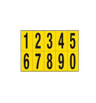 Foglio con 10 numeri autoadesivi da 0 a 9 nero/giallo 70x124mm