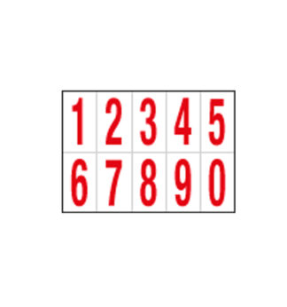 Foglio con 10 numeri autoadesivi da 0 a 9 rosso/bianco 56x99mm