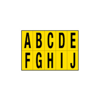 Foglio con 10 lettere autoadesivi da A a J nero/giallo 56x99mm