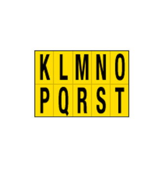 Foglio con 10 lettere autoadesivi da K a T nero/giallo 56x99mm
