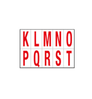 Foglio con 10 lettere autoadesivi da K a T rosso/bianco 56x99mm