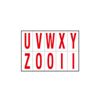 Foglio con 10 lettere autoadesivi da U a Z rosso/bianco 56x99mm