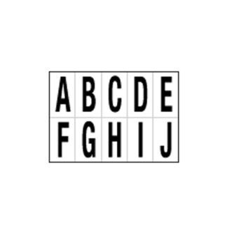 Foglio con 10 lettere autoadesive da A a J nero/bianco 56x99mm