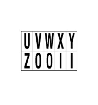 Foglio con 10 lettere autoadesive da U a Z nero/bianco 56x99mm