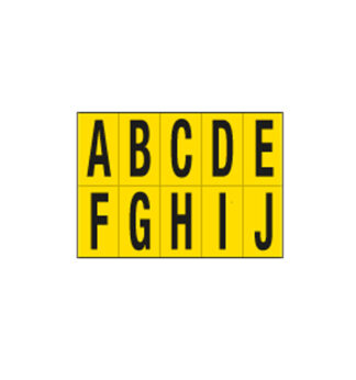 Foglio con 10 lettere autoadesive da A a J nero/giallo 70x124mm