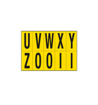 Foglio con 10 lettere autoadesive da U a Z nero/giallo 70x124mm