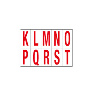 Foglio con 10 lettere autoadesive da K a T rosso/bianco 70x124mm