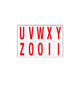 Foglio con 10 lettere autoadesive da U a Z rosso/bianco 70x124mm
