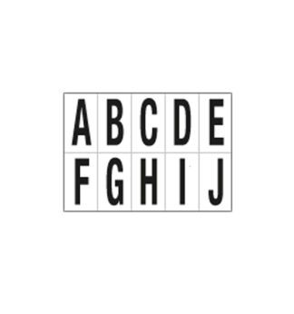Foglio con 10 lettere autoadesive da A a J nero/bianco 70x124mm