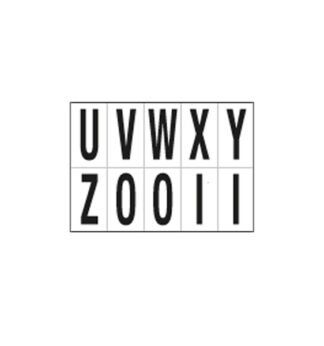Foglio con 10 lettere autoadesive da U a Z nero/bianco 70x124mm