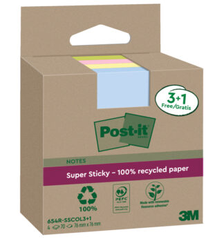 Cf. 3+1pz blocco 70fg Post-it®SuperSticky Green 76x76mm 654R-SSCOL3+1 pastello