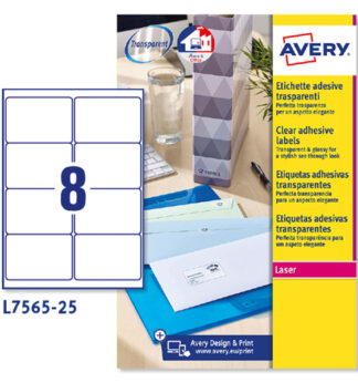 Poliestere adesivo L7565 trasparente 25fg A4 99,1x67,7mm (8et/fg) laser Avery
