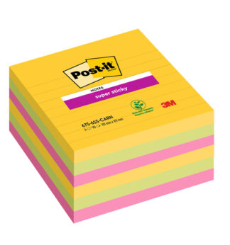 Cf. 6pz blocco 90fg. Post-it®Super Sticky 101x101mm righe Carnival 675-6SS-CARN