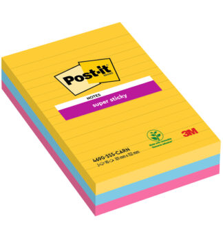 Cf.3pz blocco 90fg. Post-it®Super Sticky RIGHE 101x152mm 4690-3SS-CARN Carnival